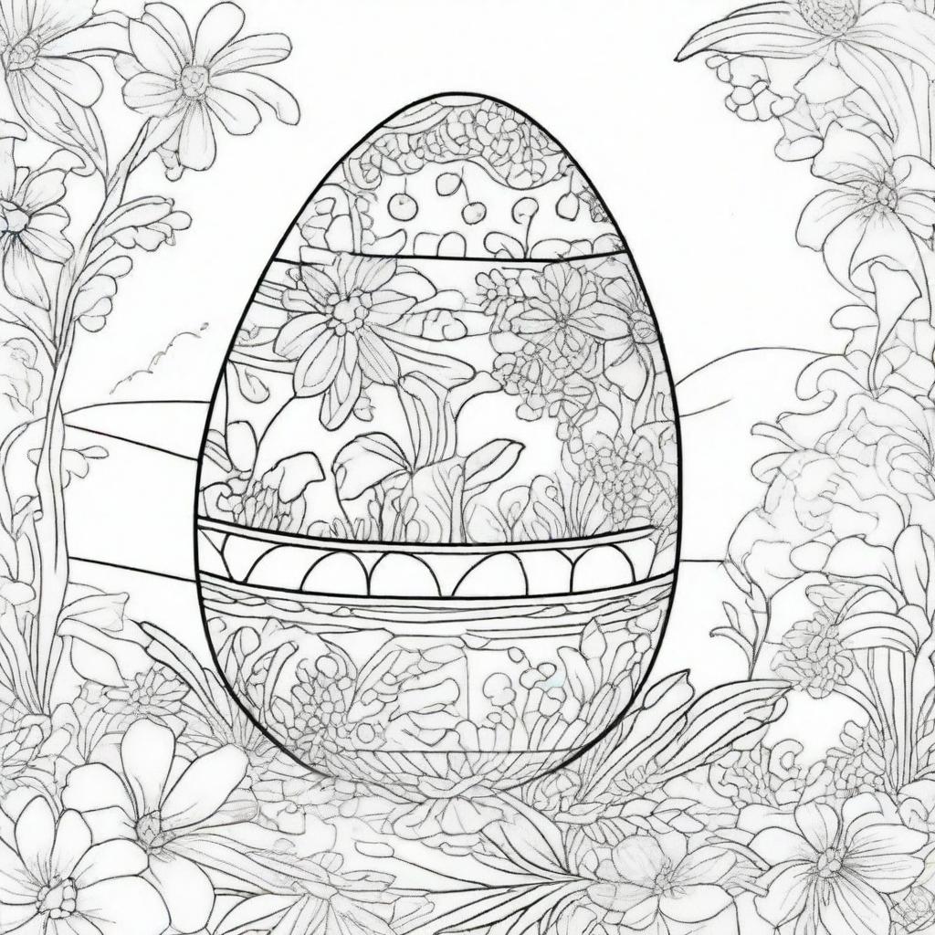 Create a beguiling coloring page featuring a large Easter egg