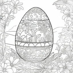 Create a beguiling coloring page featuring a large Easter egg