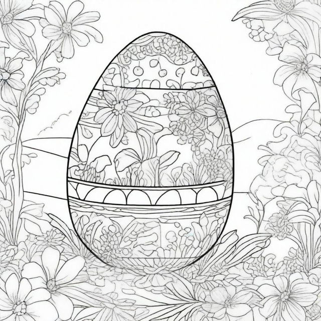 Create a beguiling coloring page featuring a large Easter egg