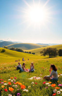 A serene and peaceful landscape depicting the Medulla Paradox, with a radiant sun shining brightly in a clear blue sky