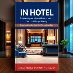 An inviting and professional book cover image for 'Enquiries and Guide in Hotel: Enhancing Communication Skills in Hospitality' authored by Anggia Nastya and Raffi Muttaqien