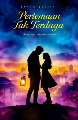 An intriguing book cover design for a novel titled 'Pertemuan Tak Terduga' (Unexpected Encounter)