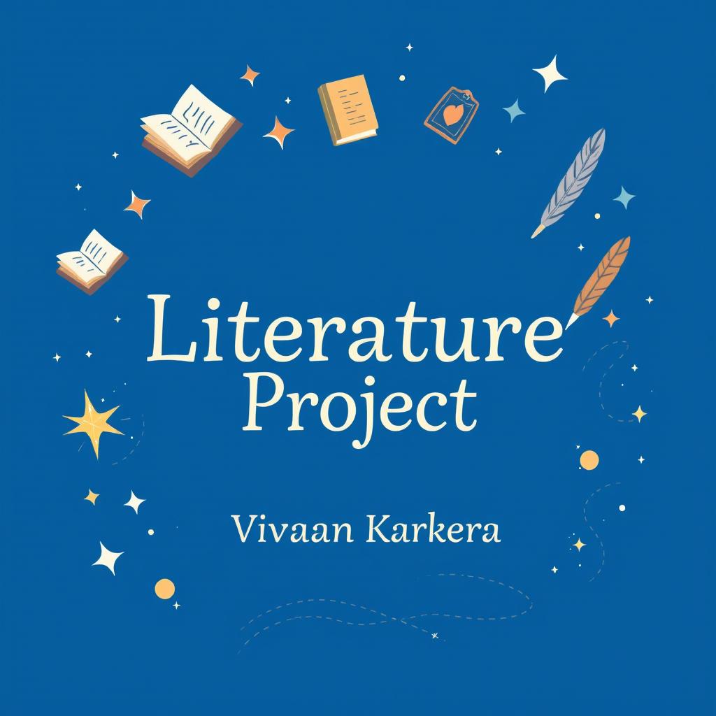 A visually engaging cover page design for a literature project featuring a deep blue background