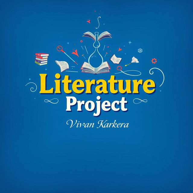 A vibrant and creative cover page design for a literature project with a rich blue background