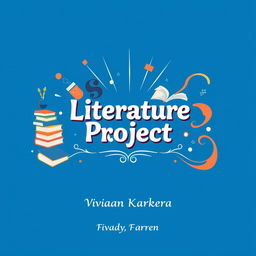 A vibrant and creative cover page design for a literature project with a rich blue background