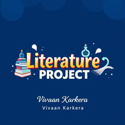 A vibrant and creative cover page design for a literature project with a rich blue background
