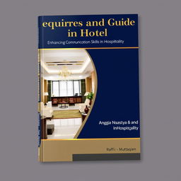A professionally designed book cover for 'Enquiries and Guide in Hotel: Enhancing Communication Skills in Hospitality' by Anggia Nastya and Raffi Muttaqien