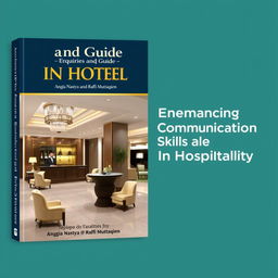 A professionally designed book cover for 'Enquiries and Guide in Hotel: Enhancing Communication Skills in Hospitality' by Anggia Nastya and Raffi Muttaqien