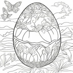 Craft a coloring page with a large Easter egg as the focus