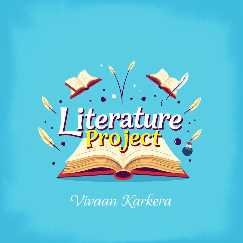 An artistic cover page design for a literature project featuring a vibrant blue background