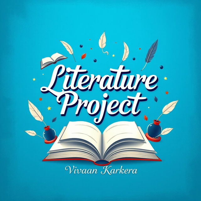 An artistic cover page design for a literature project featuring a vibrant blue background