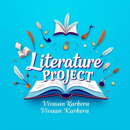 An artistic cover page design for a literature project featuring a vibrant blue background