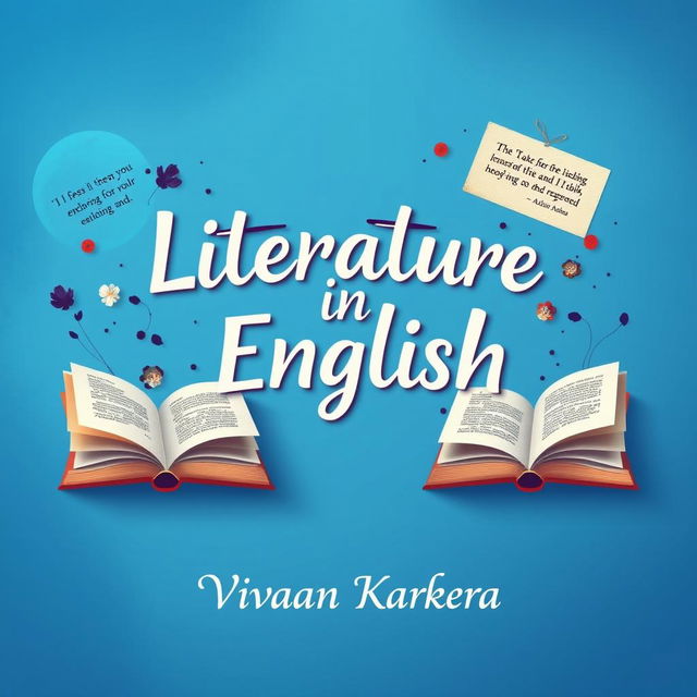 A beautifully designed cover page for a project titled 'Literature in English,' set against a captivating blue background