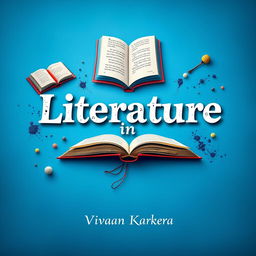 A beautifully designed cover page for a project titled 'Literature in English,' set against a captivating blue background