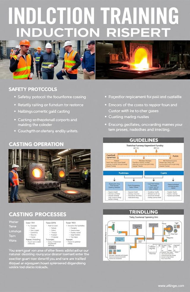 A detailed induction training report for a casting foundry, showcasing various sections such as safety protocols, machine operation guidelines, and casting processes