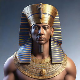 A 3D realistic rendering of a character converted into an ancient Egyptian king, adorned with traditional regalia and symbols of power