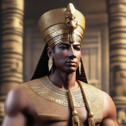 A 3D realistic rendering of a character converted into an ancient Egyptian king, adorned with traditional regalia and symbols of power