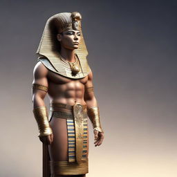 A 3D realistic rendering of a character converted into an ancient Egyptian king, adorned with traditional regalia and symbols of power