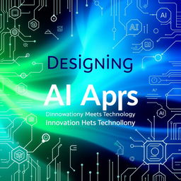 A visually striking cover page design for a book on AI applications, featuring futuristic elements and digital motifs