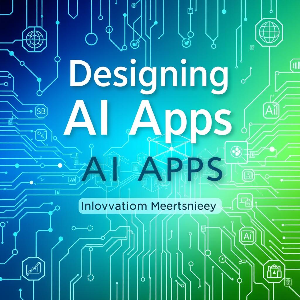 A visually striking cover page design for a book on AI applications, featuring futuristic elements and digital motifs