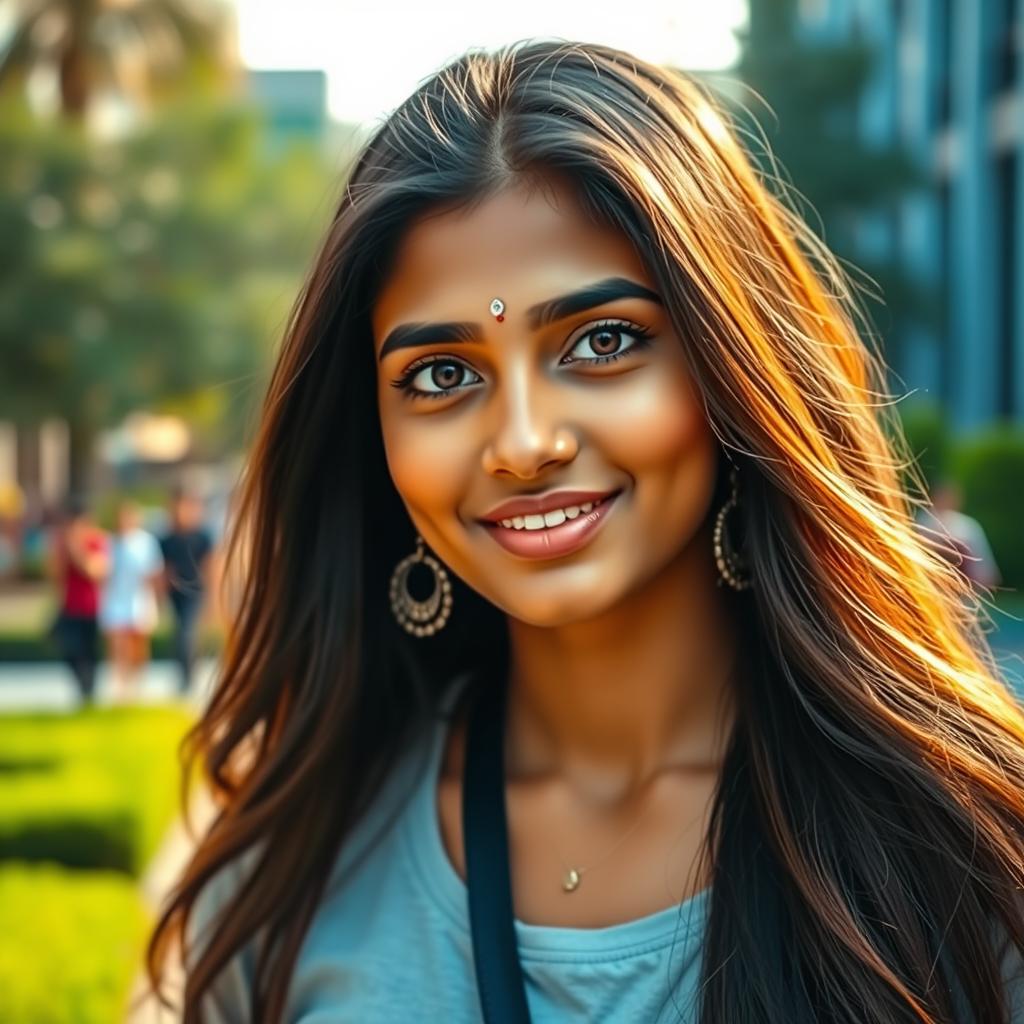 A captivating image of a beautiful Tamil college girl, exuding charm and confidence