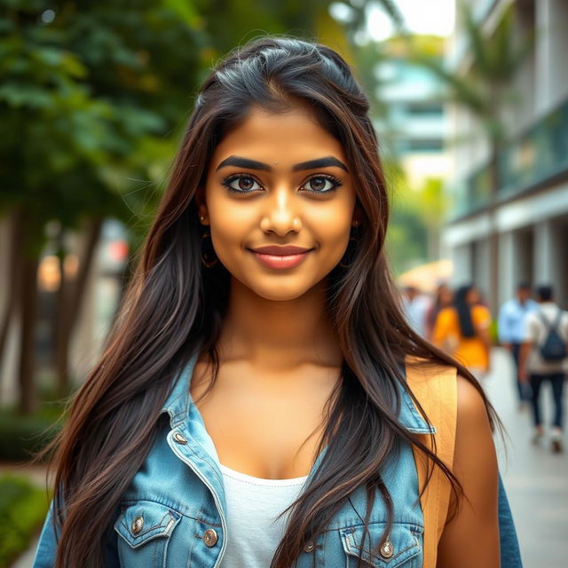 A captivating image of a beautiful Tamil college girl, exuding charm and confidence