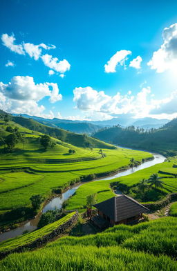 A beautiful tranquil landscape featuring the scenic beauty of Trinil Ngawi, Indonesia