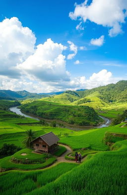 A beautiful tranquil landscape featuring the scenic beauty of Trinil Ngawi, Indonesia