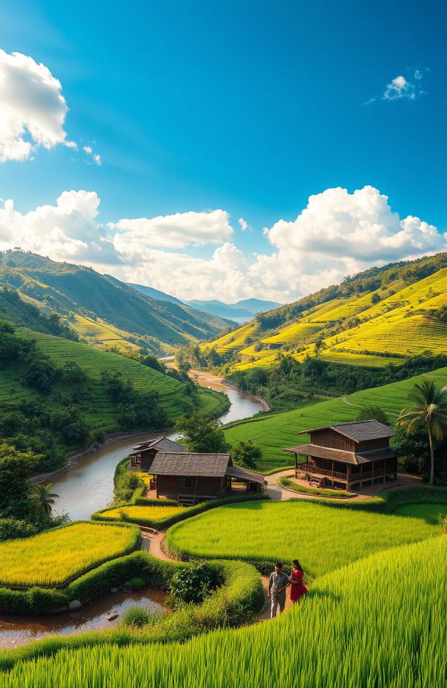 A beautiful tranquil landscape featuring the scenic beauty of Trinil Ngawi, Indonesia