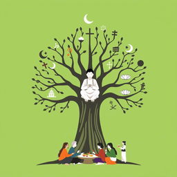A simple yet profound illustration symbolizing Gus Dur's thoughts on the relationship between religion, society, and the state