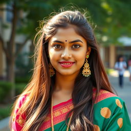 A beautiful Tamil college girl dressed in a traditional chudithar, radiating elegance and grace