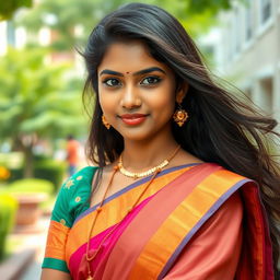 A beautiful Tamil college girl dressed in a traditional chudithar, radiating elegance and grace