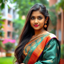 A beautiful Tamil college girl dressed in a traditional chudithar, radiating elegance and grace
