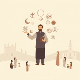 A simple and evocative illustration depicting Gus Dur's ideas on the relationship between religion, society, and the state
