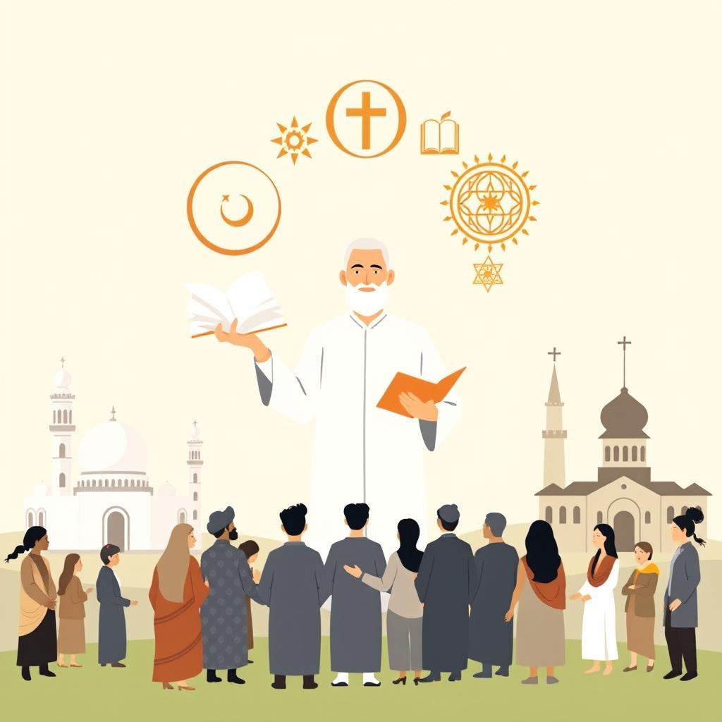 A simple and evocative illustration depicting Gus Dur's ideas on the relationship between religion, society, and the state