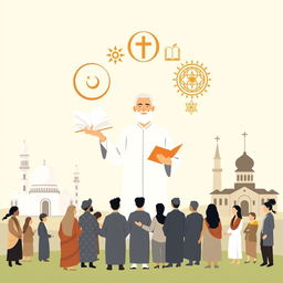 A simple and evocative illustration depicting Gus Dur's ideas on the relationship between religion, society, and the state