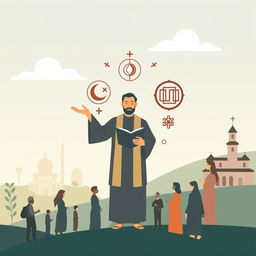 A simple and evocative illustration depicting Gus Dur's ideas on the relationship between religion, society, and the state