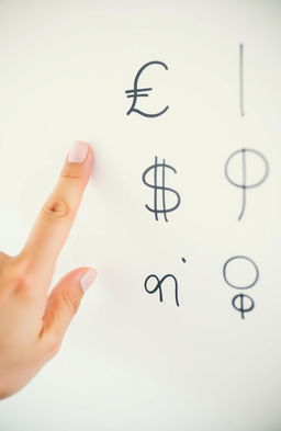 A close-up shot of a whiteboard filled with various currency symbols including the pound sign (£), euro sign (€), dollar sign ($), yen sign (¥), and the naira sign (₦)