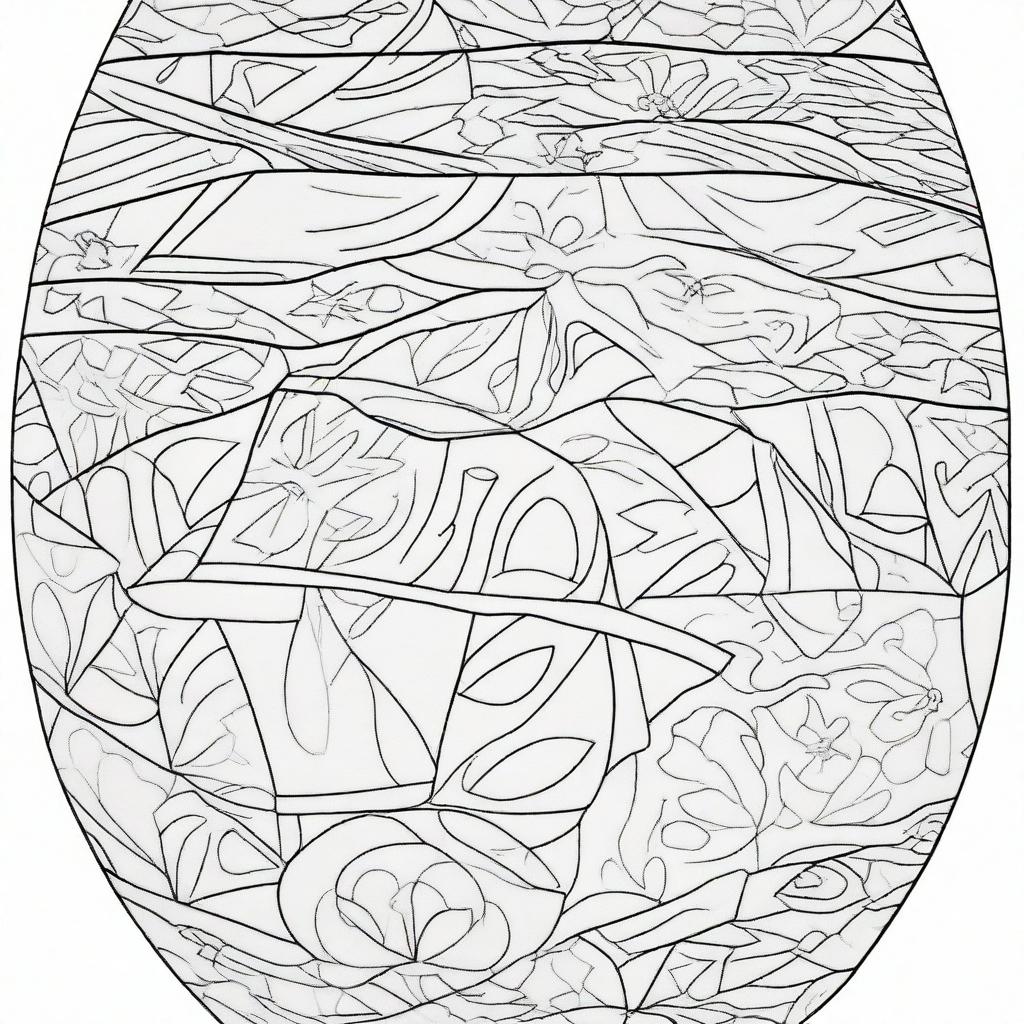 Design a coloring page featuring an Easter egg adorned with beautiful geometric shapes and patterns