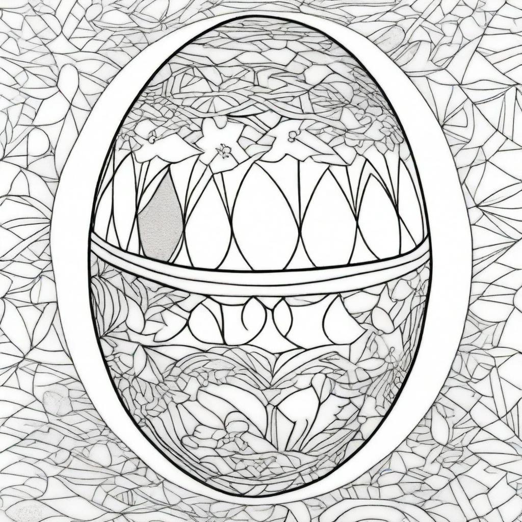 Design a coloring page featuring an Easter egg adorned with beautiful geometric shapes and patterns