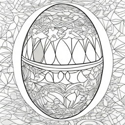 Design a coloring page featuring an Easter egg adorned with beautiful geometric shapes and patterns