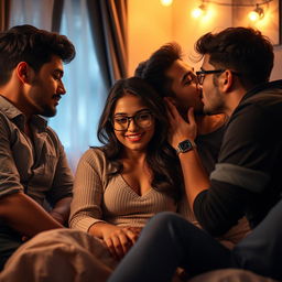 A stylish and intimate scene set in a cozy hostel room, featuring a cute girl inspired by Indian actress Ileana
