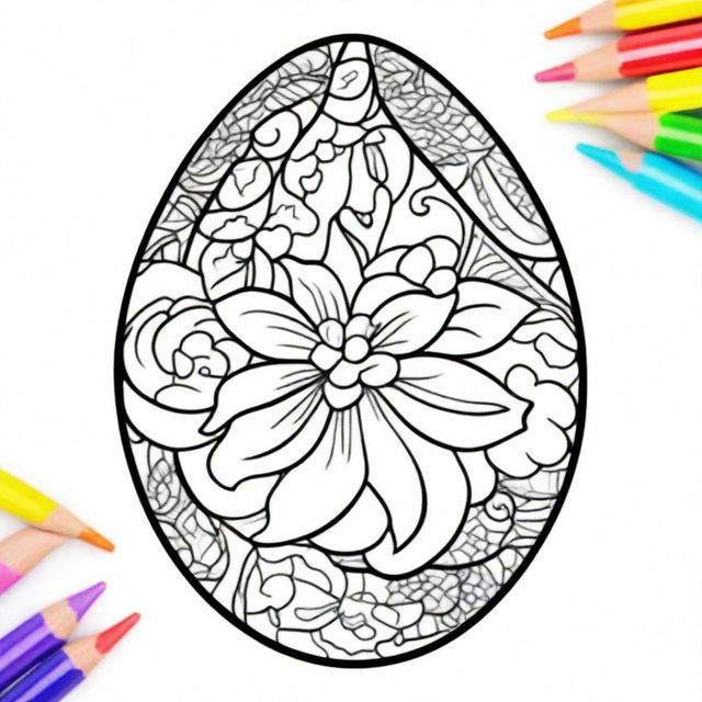 Craft a coloring page featuring an intricately designed Easter egg, adorned with beautiful shapes