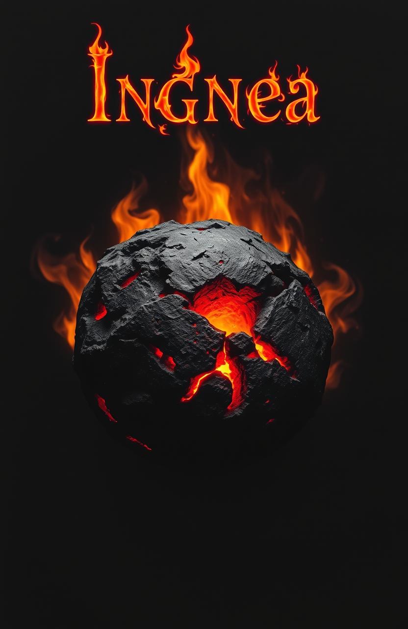A dramatic dark cover featuring a central volcanic stone, radiating warmth and energy that symbolizes fire