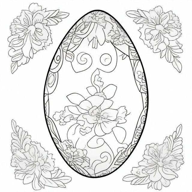 Design a coloring page featuring a large Easter egg adorned with beautiful, intricate shapes