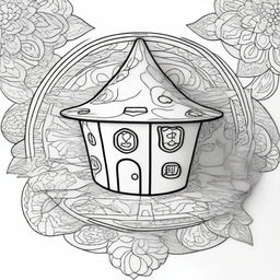 Design a 3D coloring page featuring a mandala with a house theme