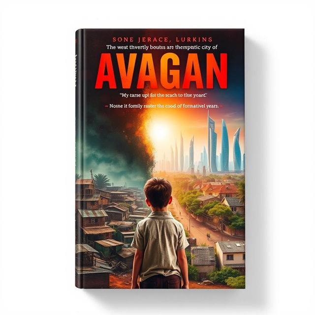 An evocative book cover depicting the struggle and growth of a boy growing up in a closed, underdeveloped community, yearning to escape to the futuristic city of Avagan