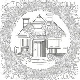 Craft a detailed coloring page featuring a mandala with a house theme