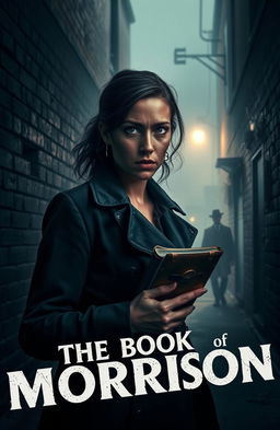 A dark and moody scene depicting the intense atmosphere of a murder mystery titled 'The Book of Morrison'