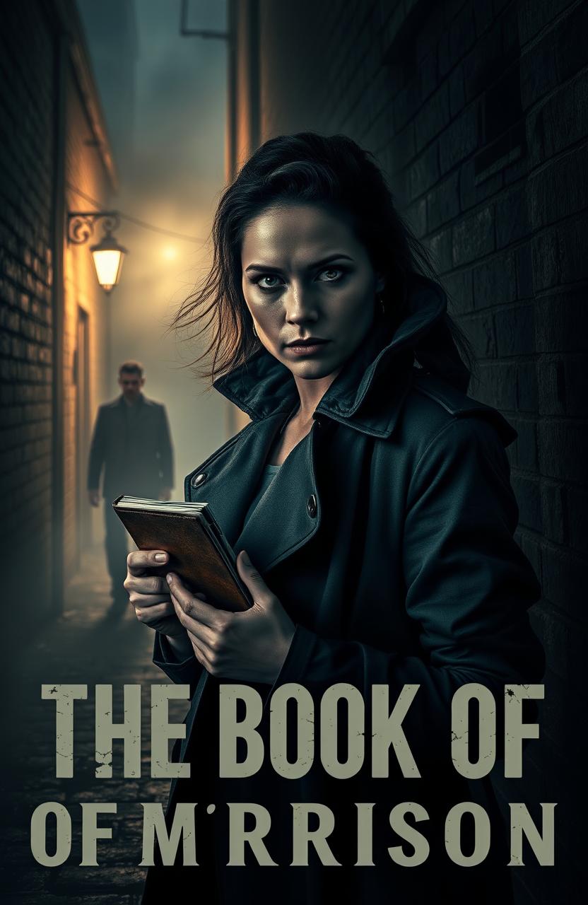 A dark and moody scene depicting the intense atmosphere of a murder mystery titled 'The Book of Morrison'